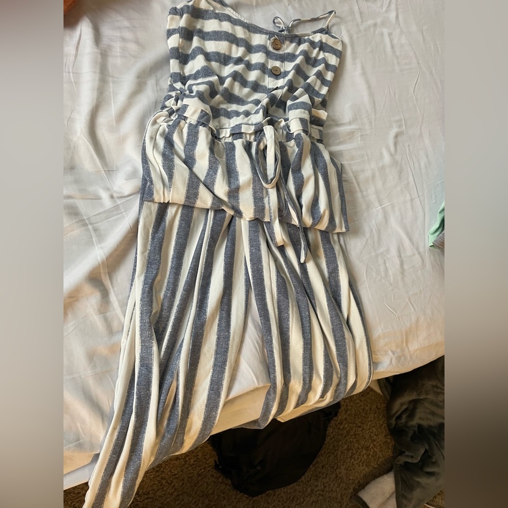 Blue and white striped romper